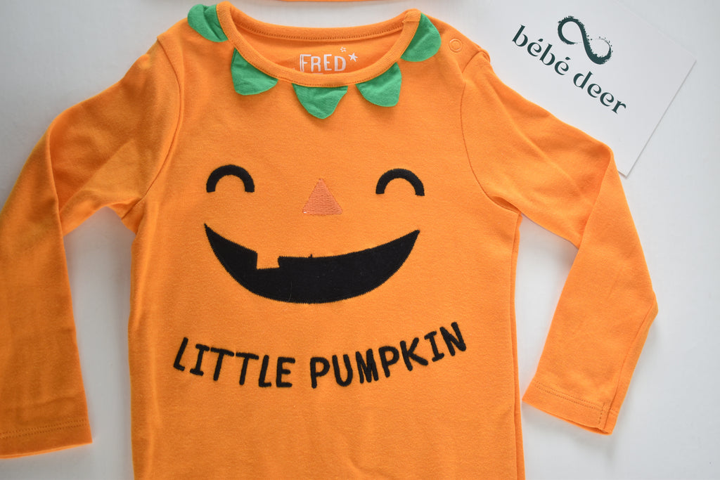 Halloween pumpkin sleepsuit with matching pumpkin hat