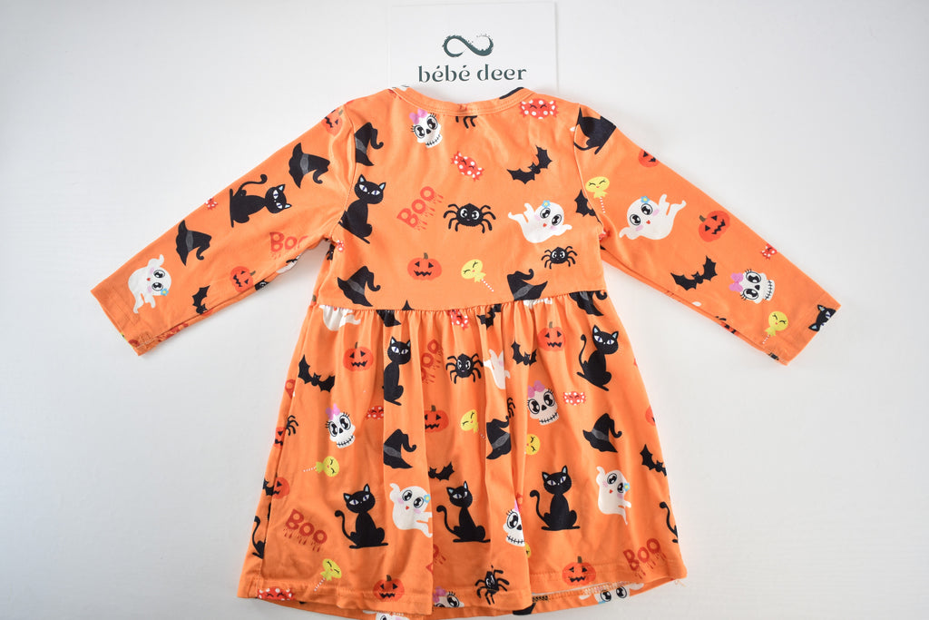Halloween dress with black cats, ghosts and pumpkins