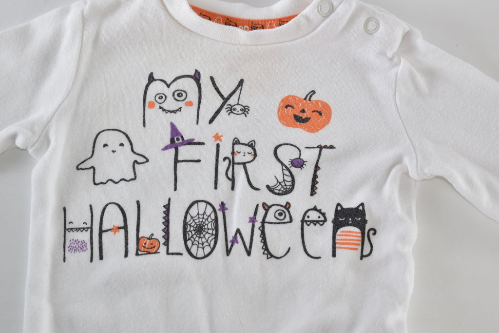 Halloween pumpkin print long sleeve bodysuit