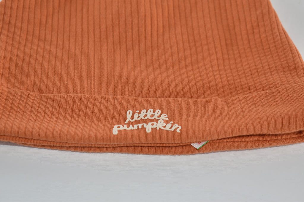 Little Pumpkin ribbed baby hat with bear ears