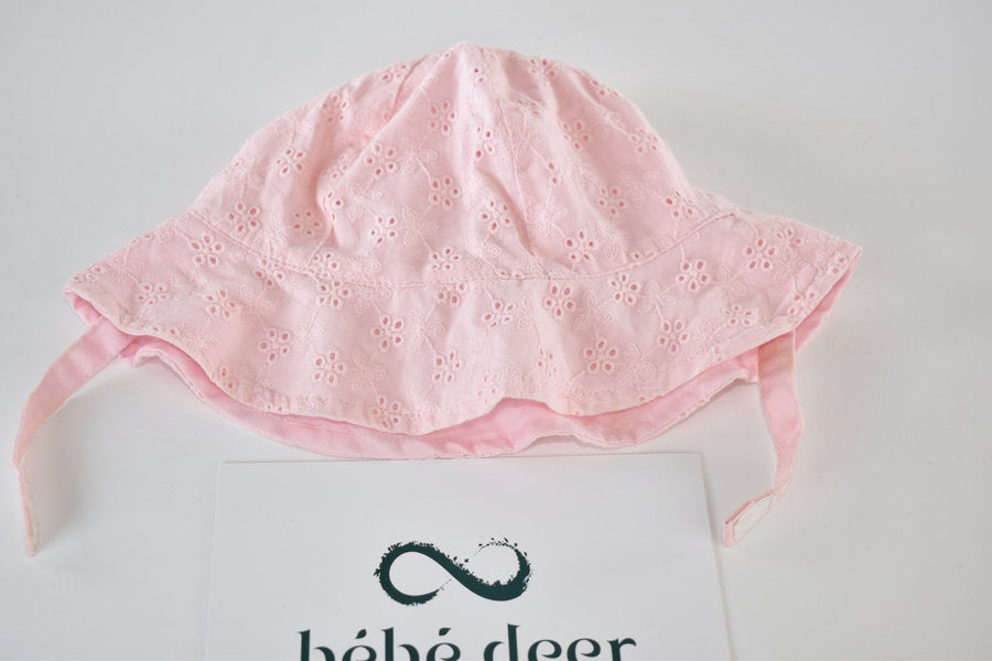 Pink broderie anglaise sun hat 0/3 months