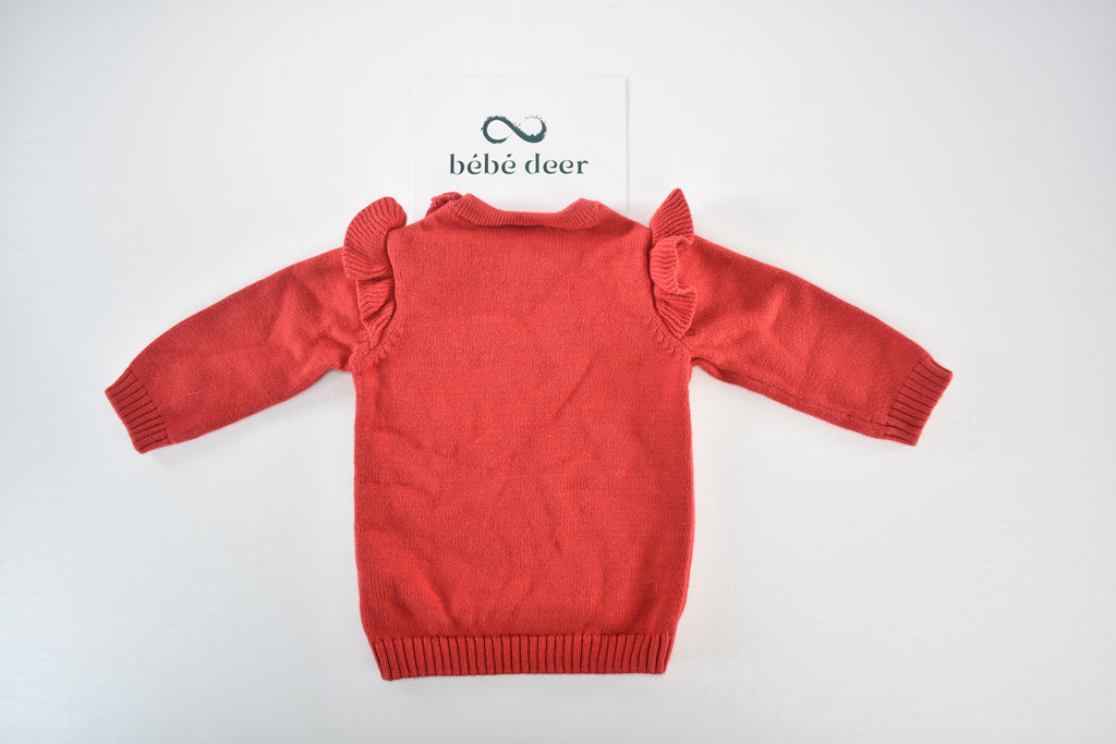 Christmas reindeer knitted jumper with ruffle shoulders