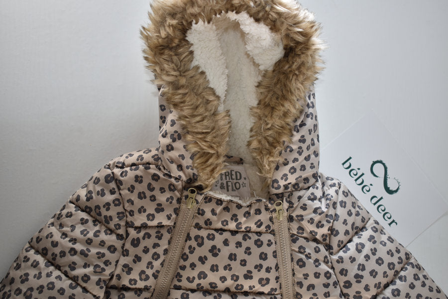Leopard print pramsuit with attached mittens