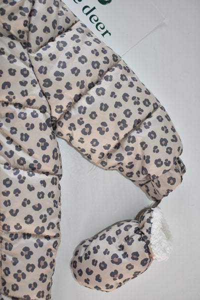 Leopard print pramsuit with attached mittens