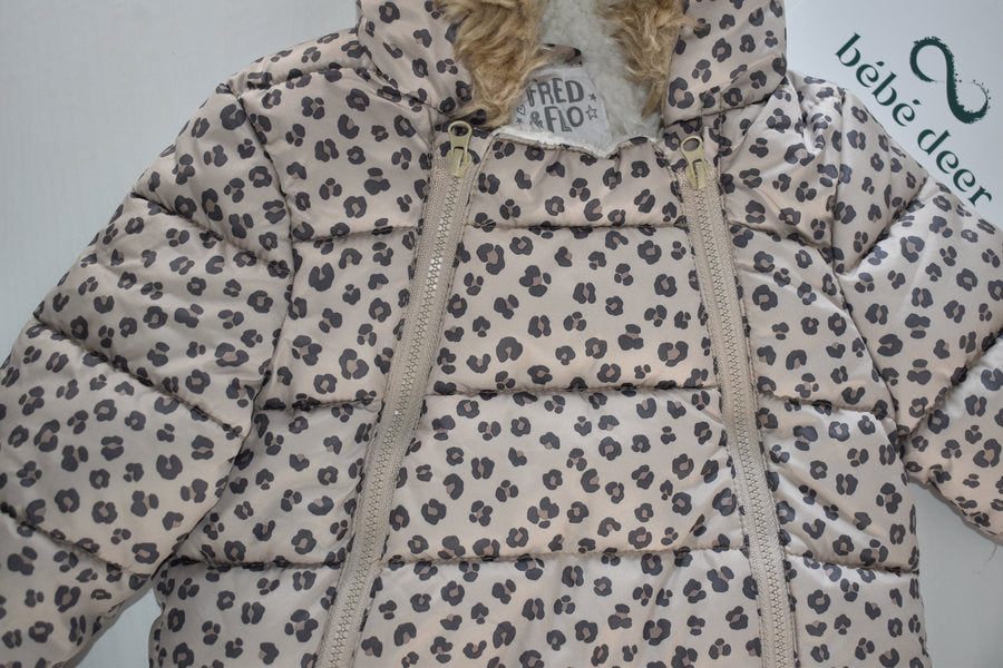 Leopard print pramsuit with attached mittens