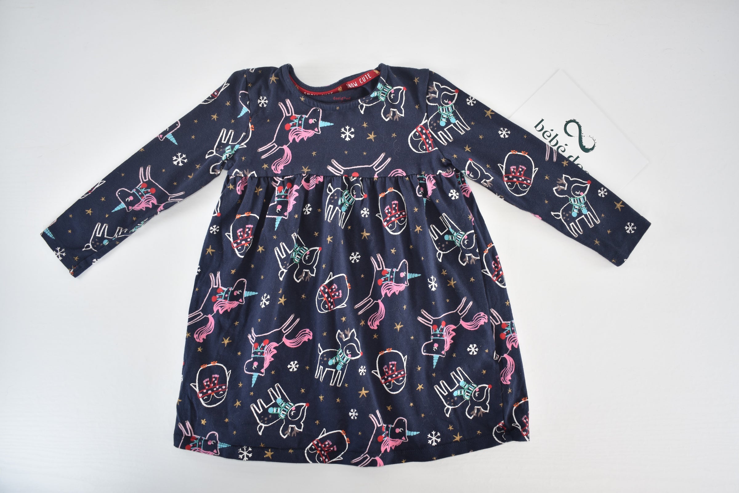 Winter unicorn, reindeer and penguins dress
