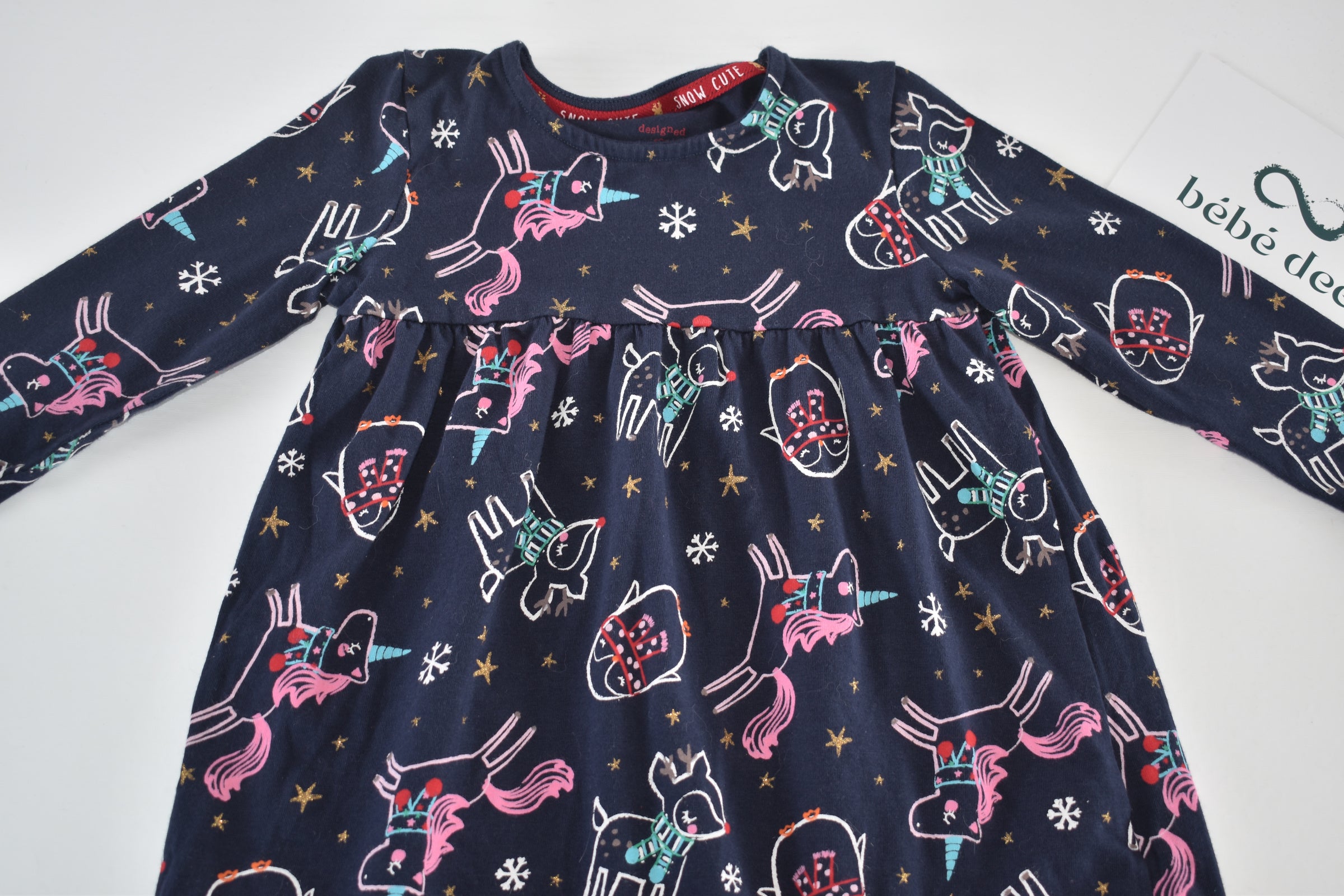 Winter unicorn, reindeer and penguins dress