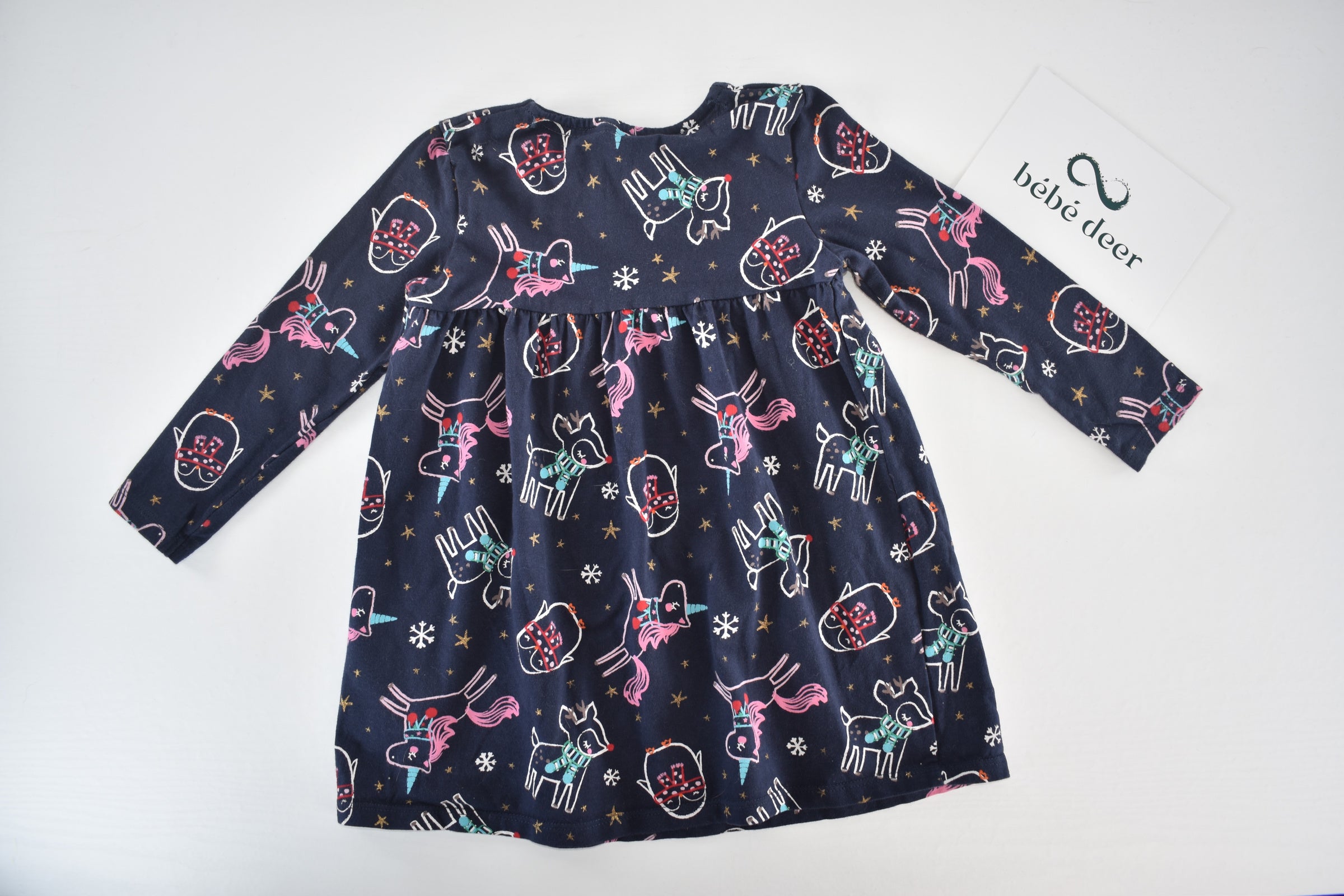 Winter unicorn, reindeer and penguins dress
