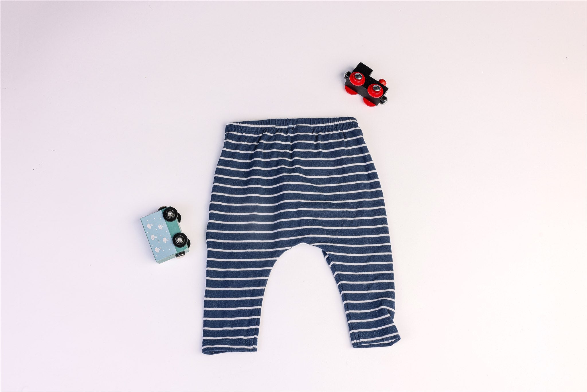 White and navy striped trousers