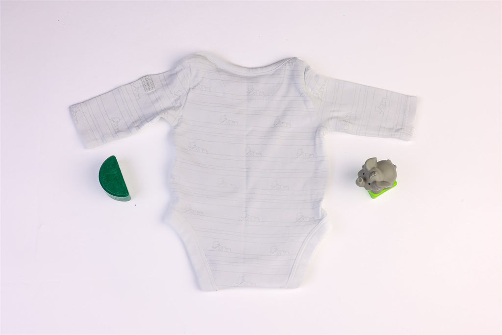 White bodysuit with small elephants
