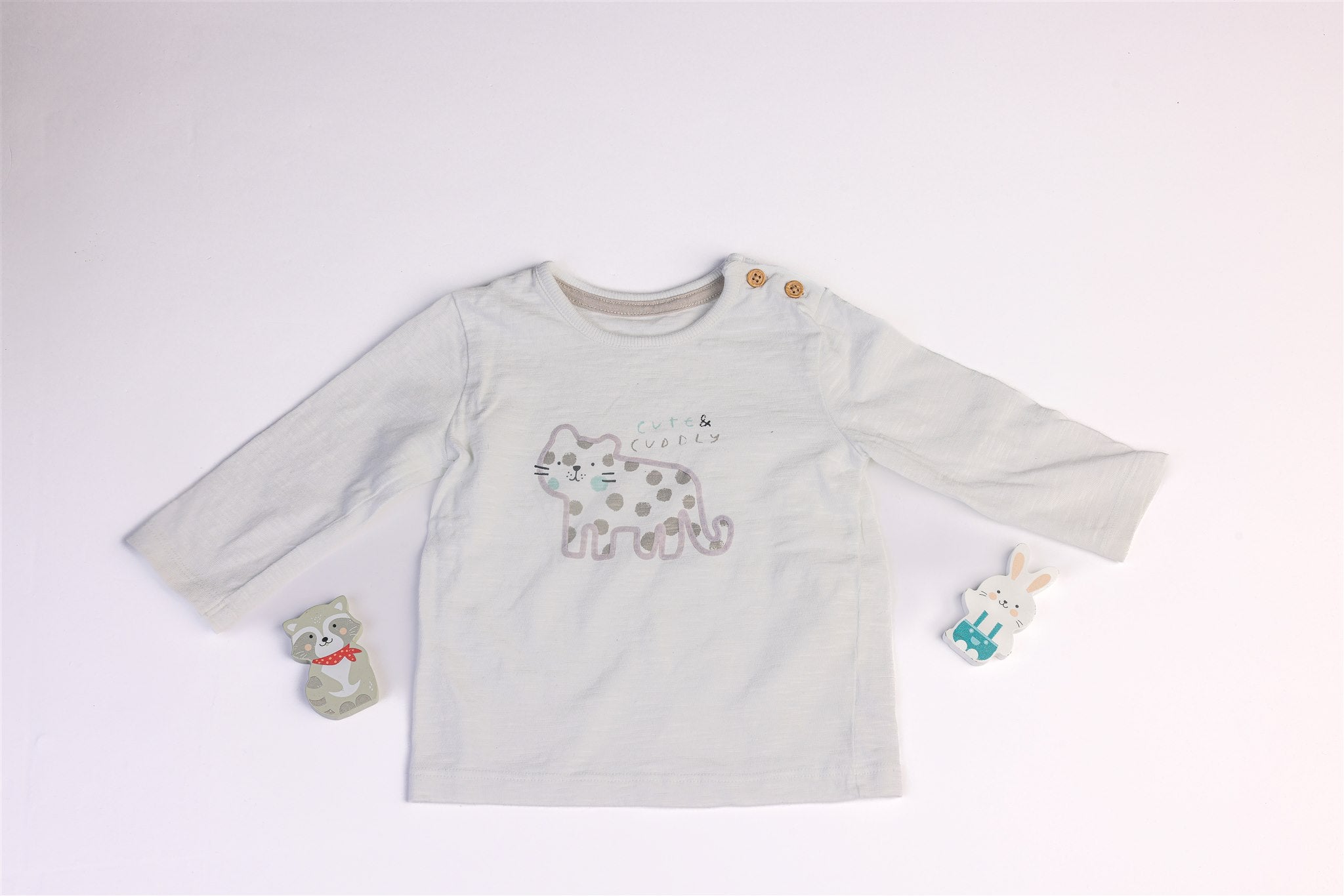 White "Cute & Cuddly" cat top