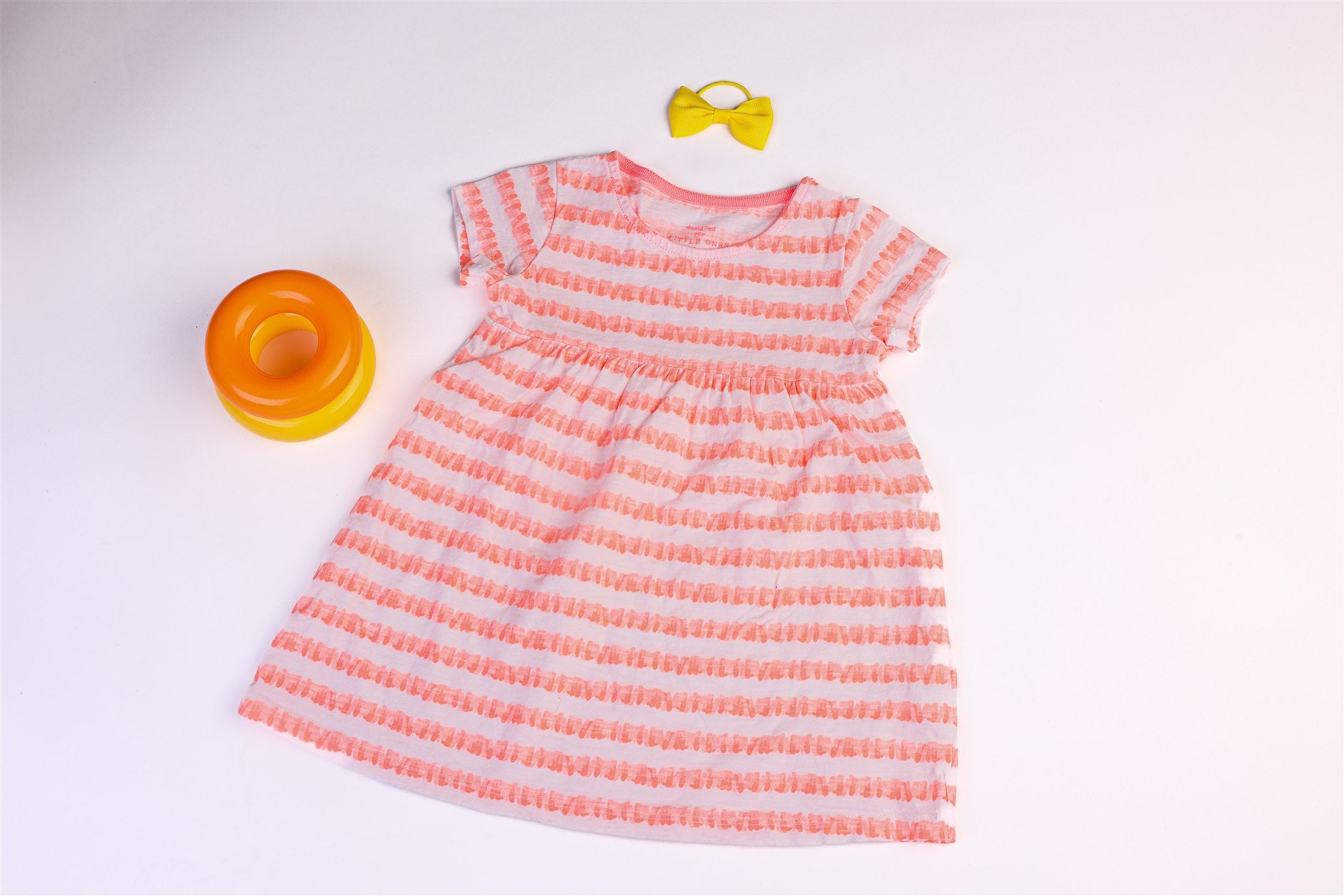 White and coral striped dress