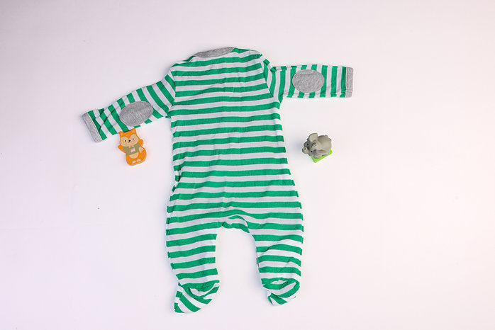 Green striped sleepsuit with a fox print