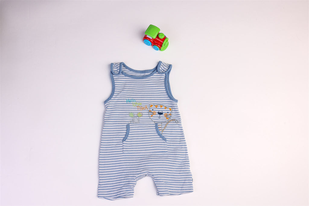 "Hello Little Tiger" mouse and tiger striped dungaree
