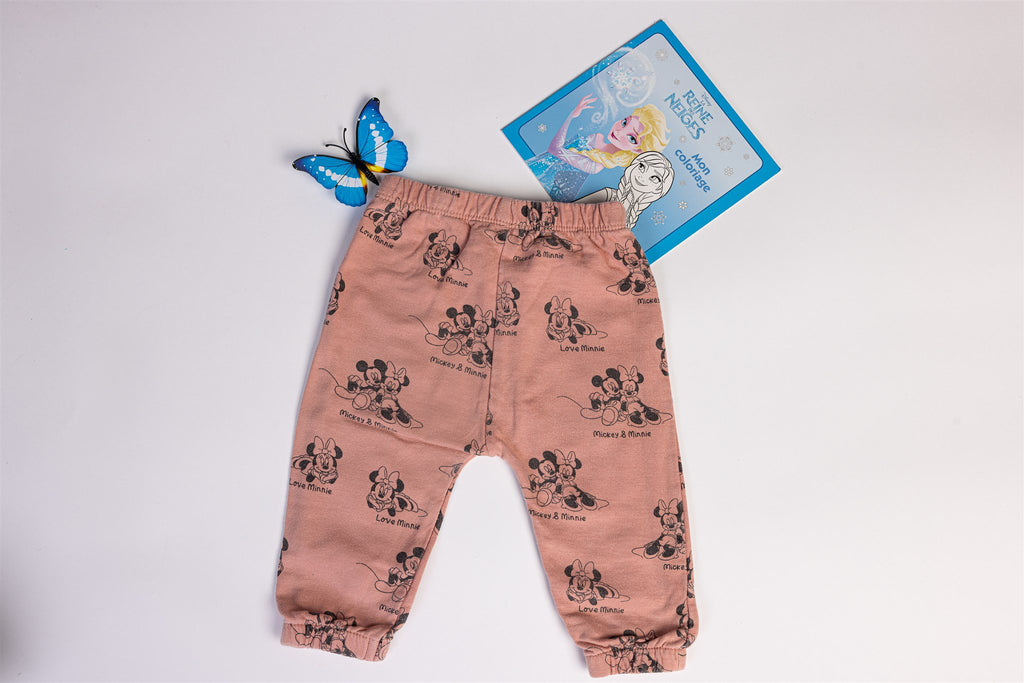 Pink Minnie and Mickey Mouse trousers
