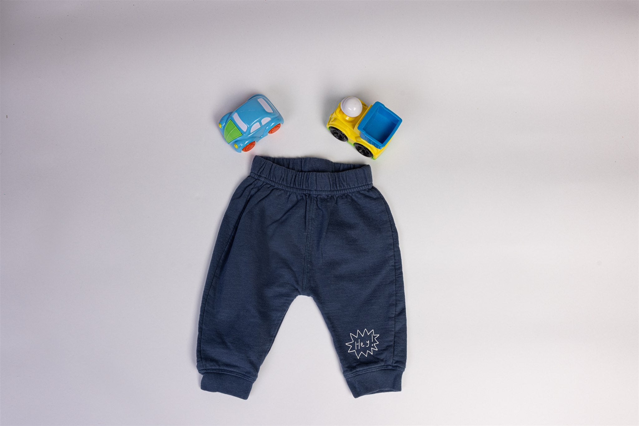 Blue "Hey!" trousers