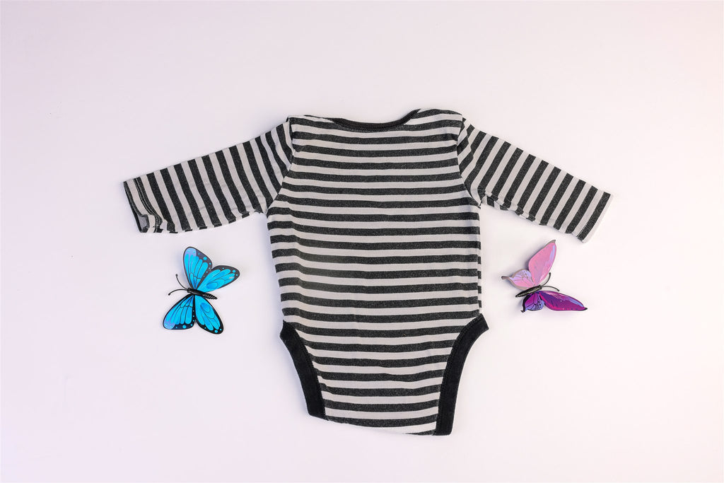 Black and white striped long-sleeved bodysuit