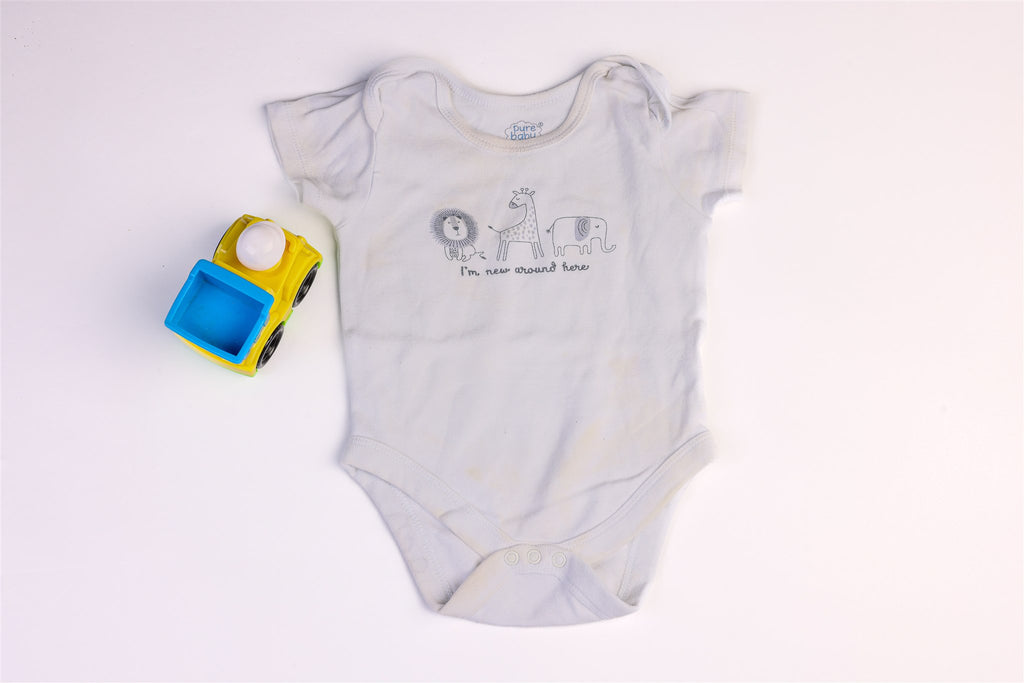 White "I'm new around here" animal bodysuit