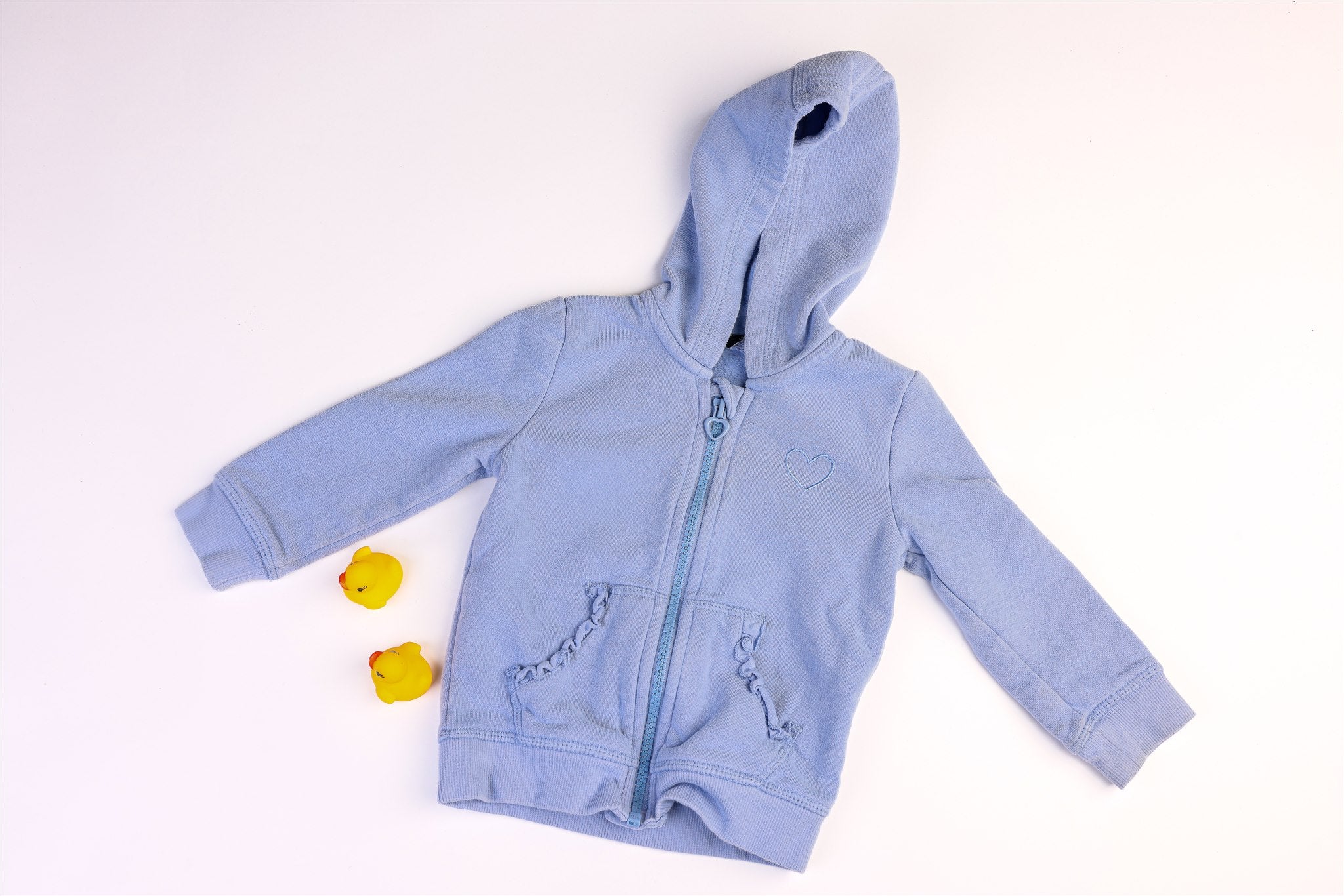 Blue hooded jacket with a small heart