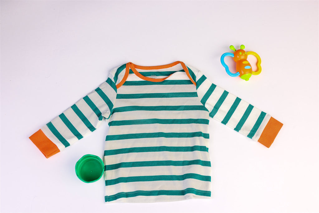 Green striped top with orange trim