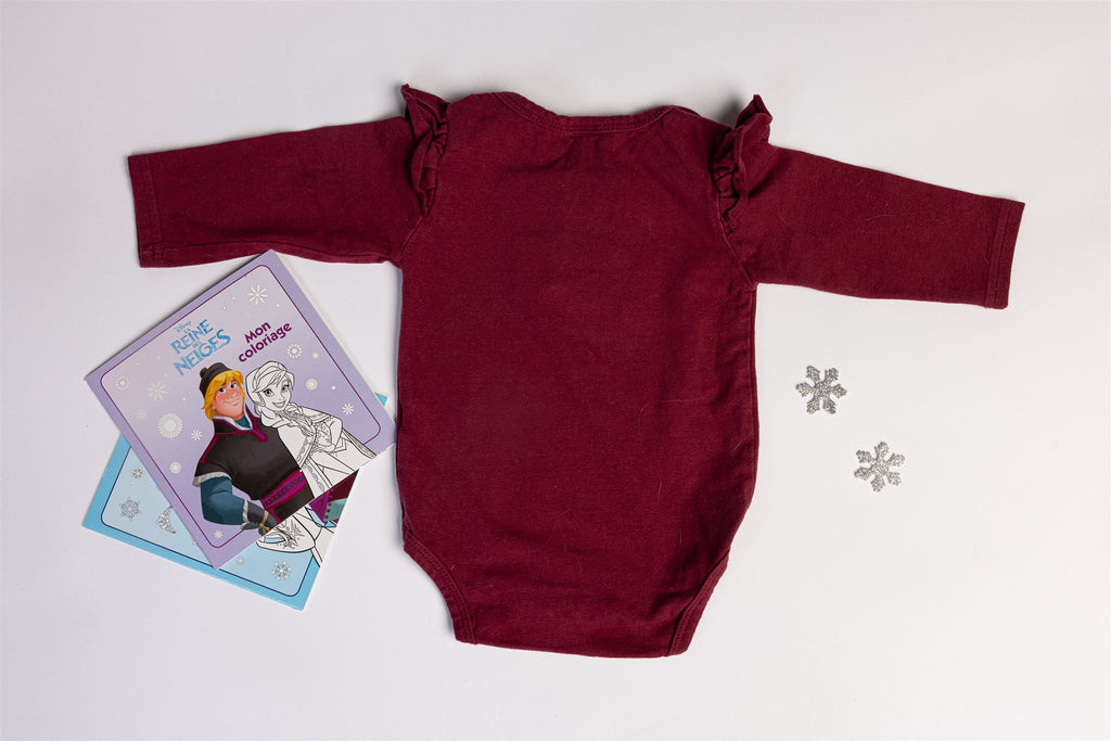 Burgundy bodysuit with decorative buttons