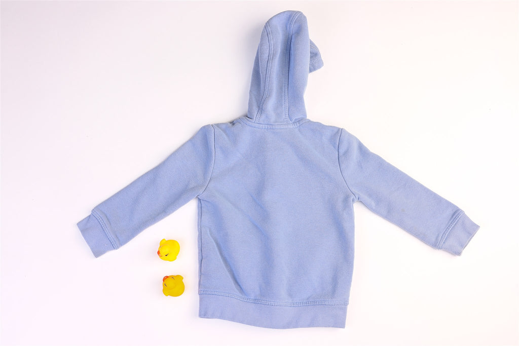 Blue hooded jacket with a small heart