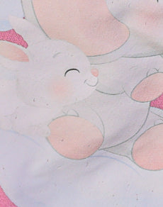 Pink elephant and bunny on a cloud holding a star jumper