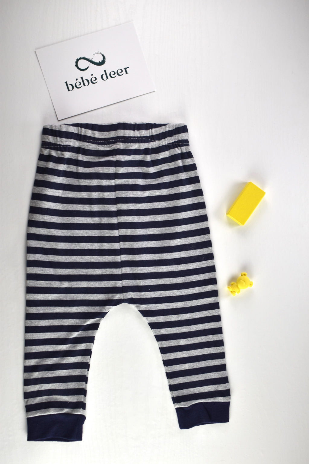 Striped trousers in navy blue and grey