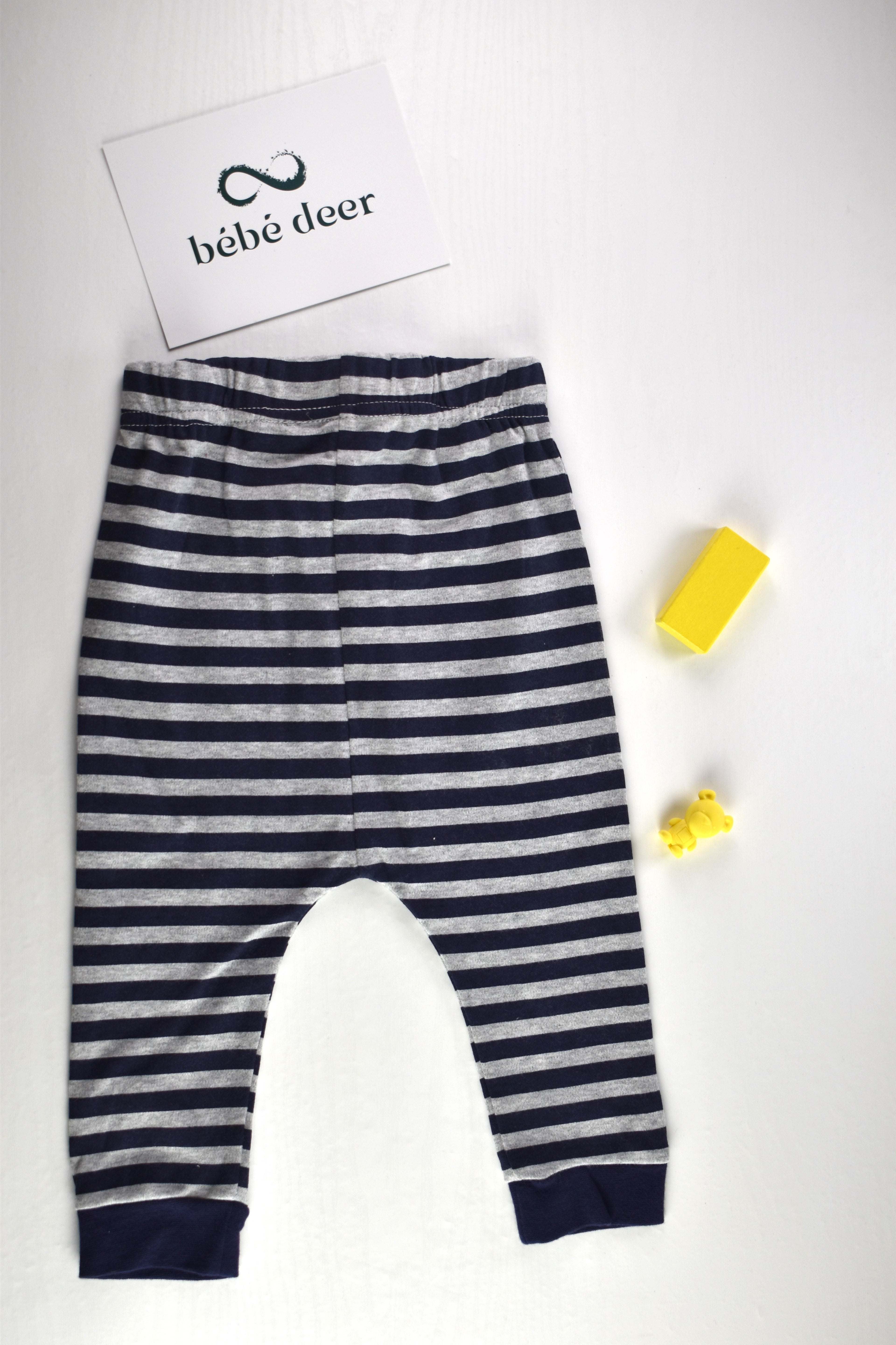 Striped trousers in navy blue and grey