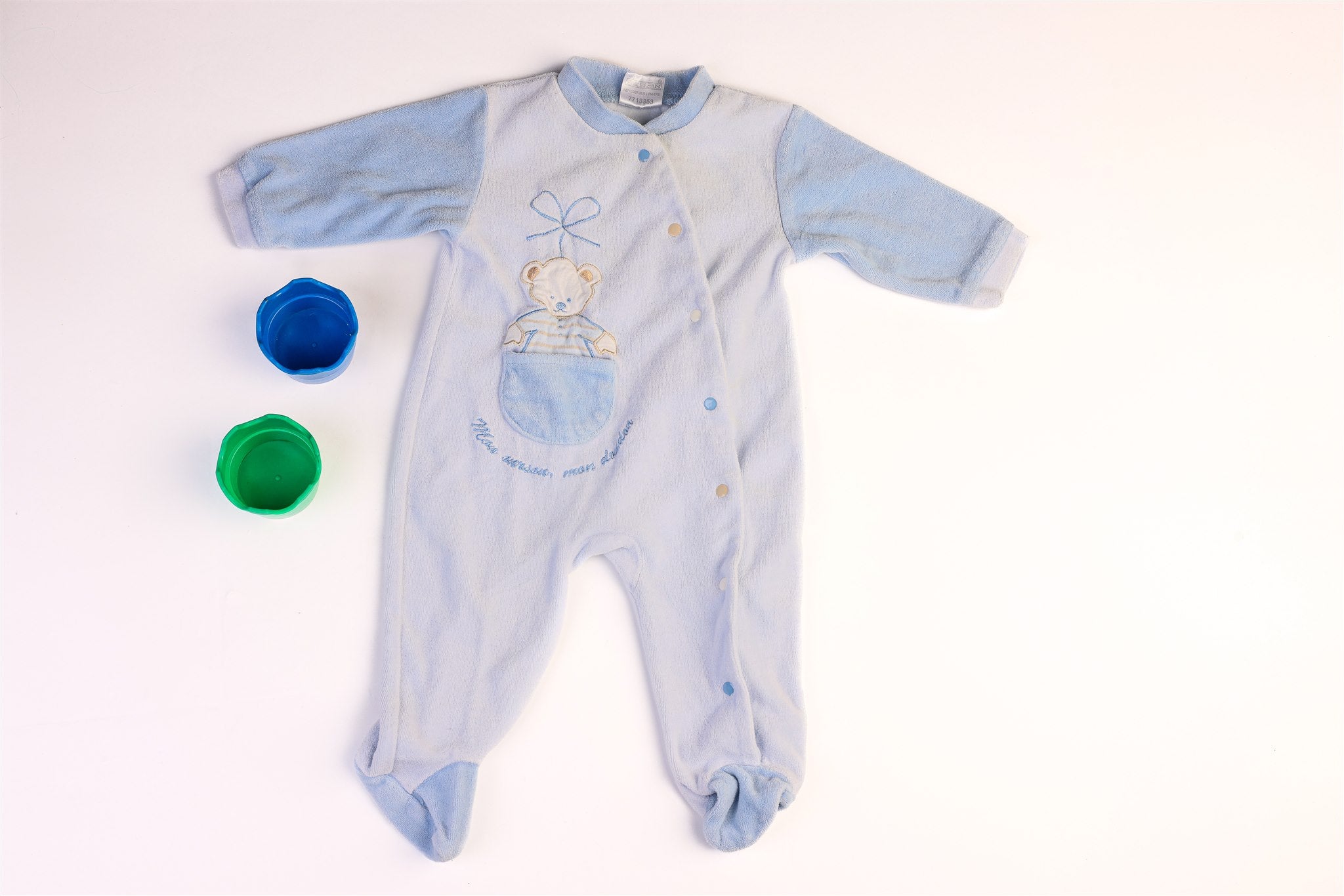 Thick blue sleepsuit with a teddy bear
