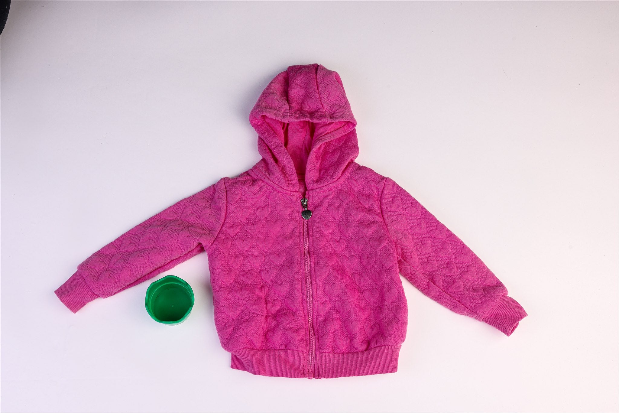 Pink heart zip-up hooded jacket