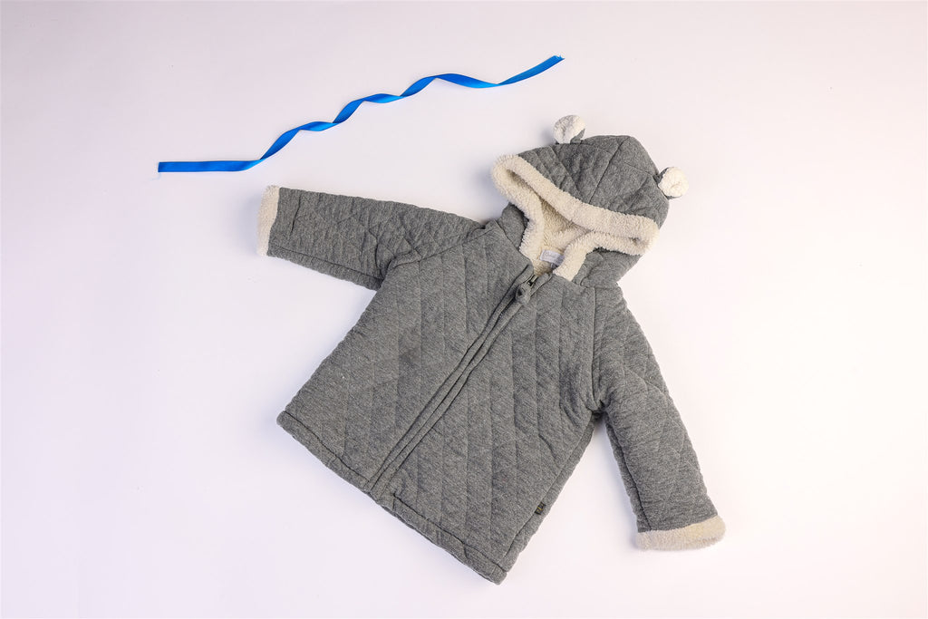 Grey coat with little ears on the hood
