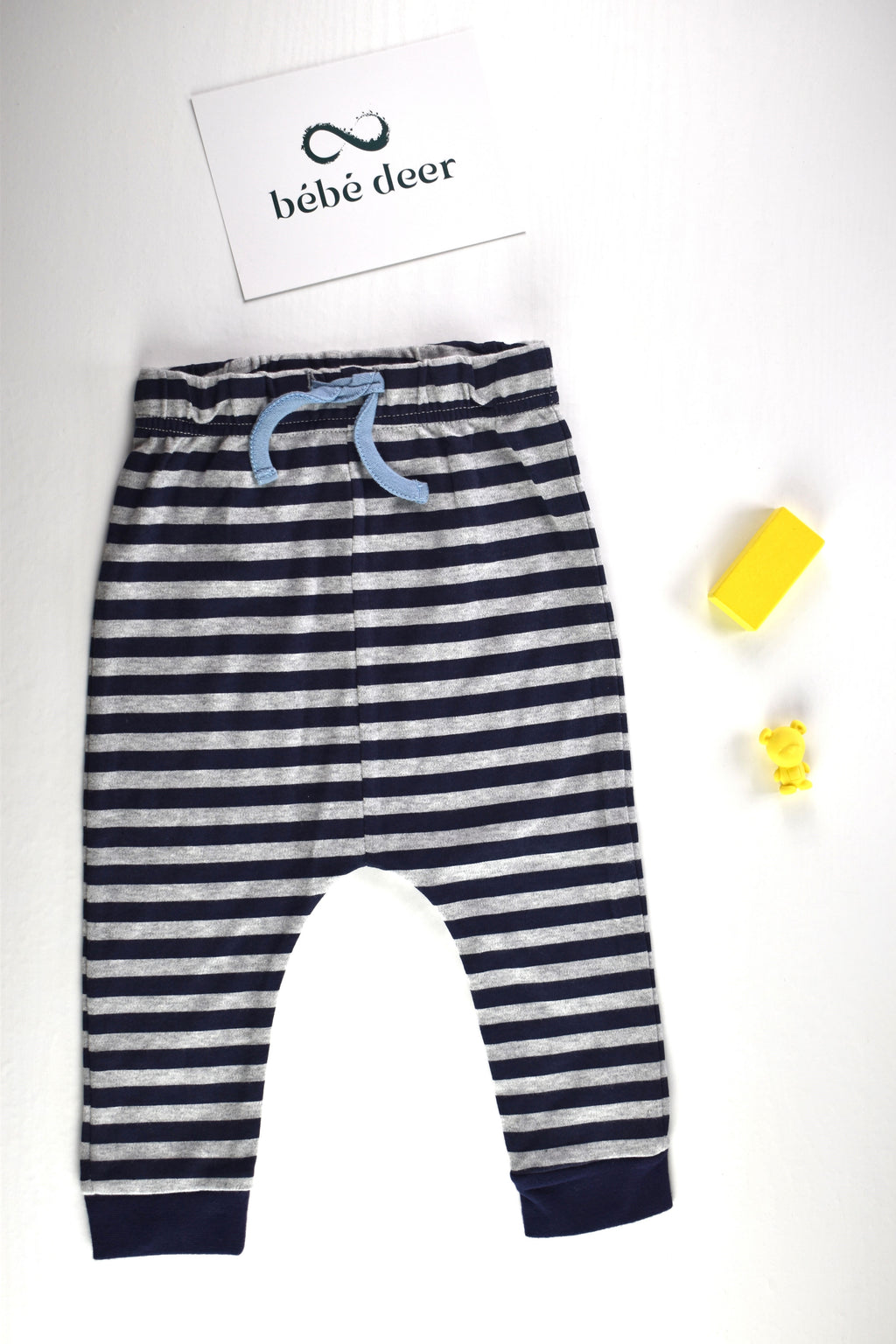 Striped trousers in navy blue and grey