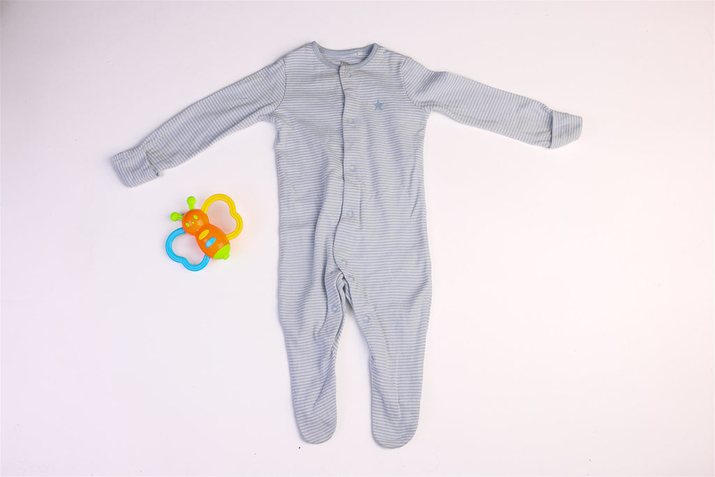 Blue striped sleepsuit with small blue star