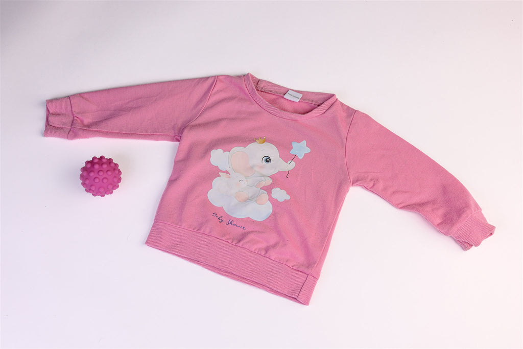 Pink elephant and bunny on a cloud holding a star jumper