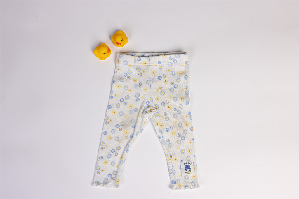 White Daisy trousers with Yellow and Blue Flowers