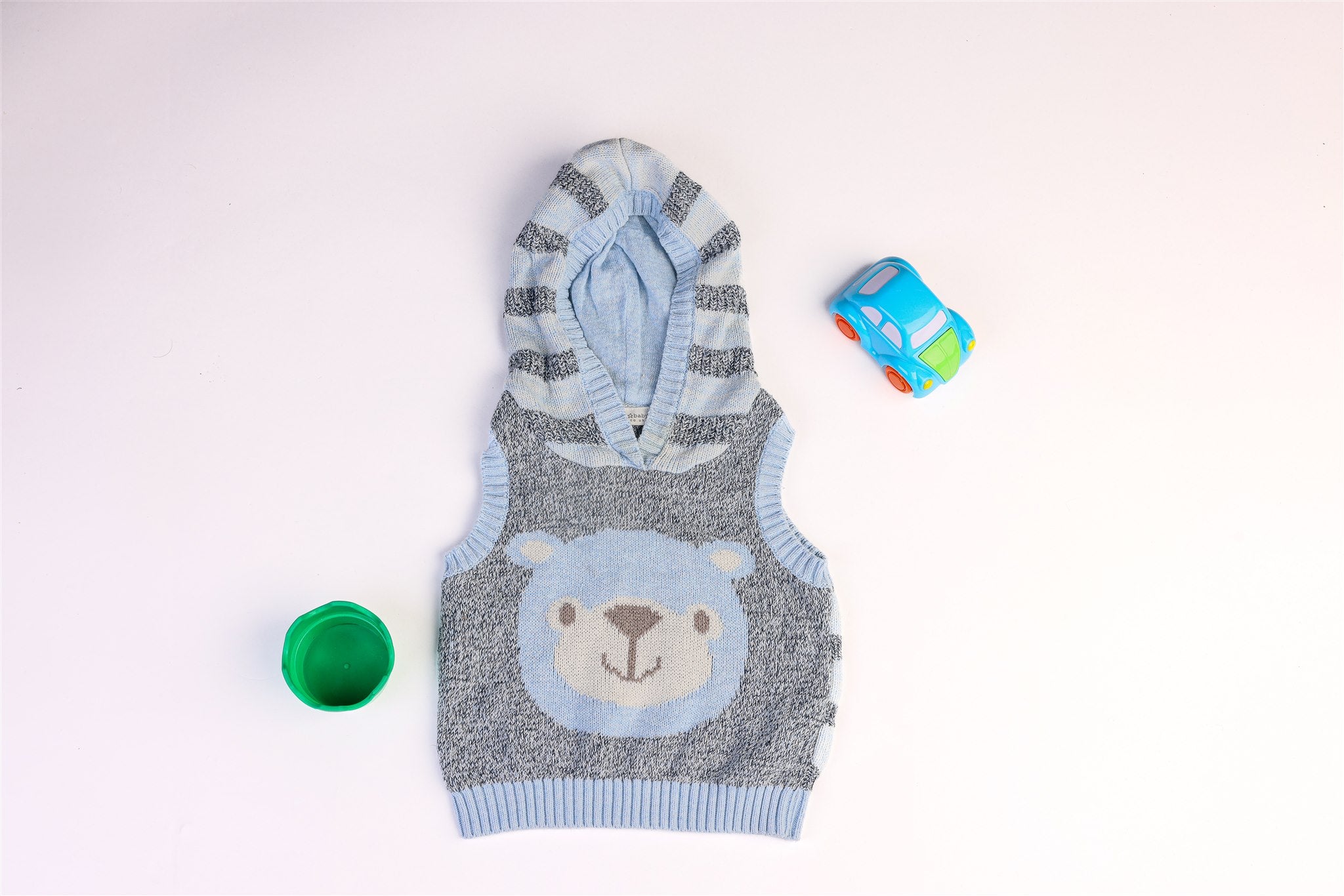 Blue and gray hooded jumper with teddy bear