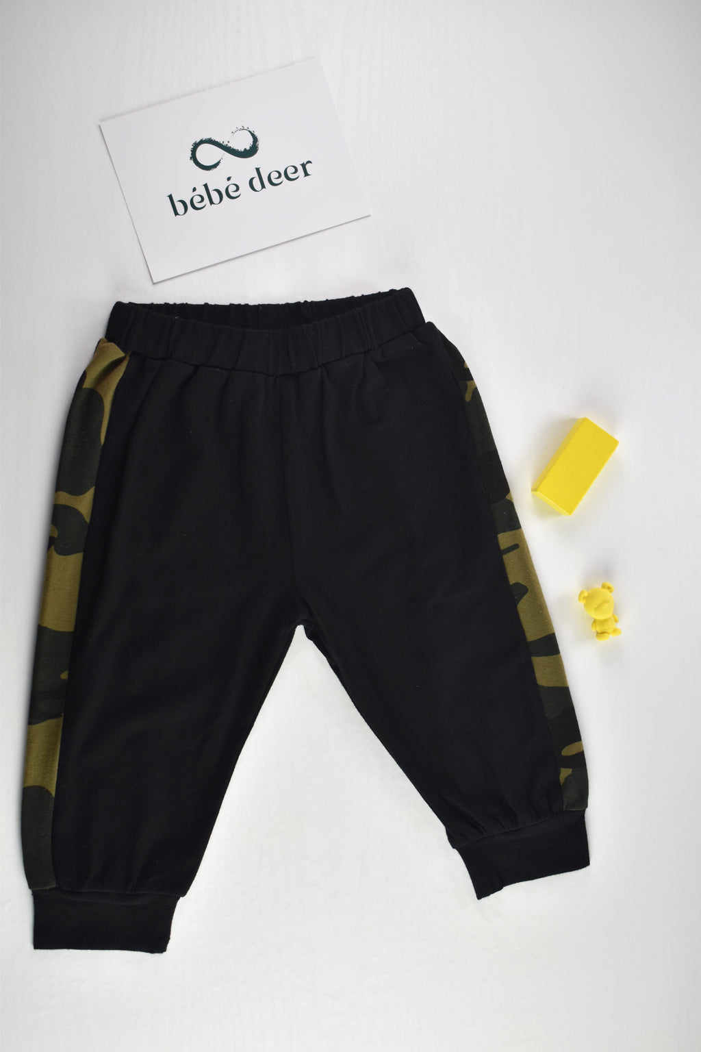 Black joggers with camouflage side panels