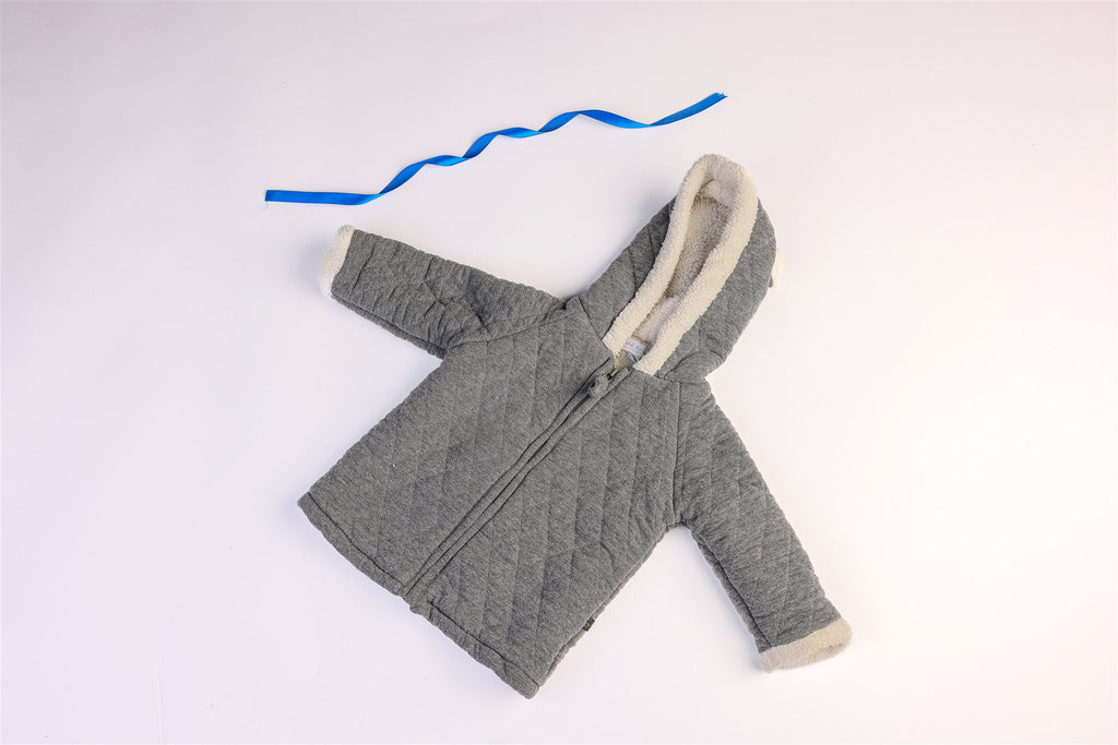 Grey coat with little ears on the hood