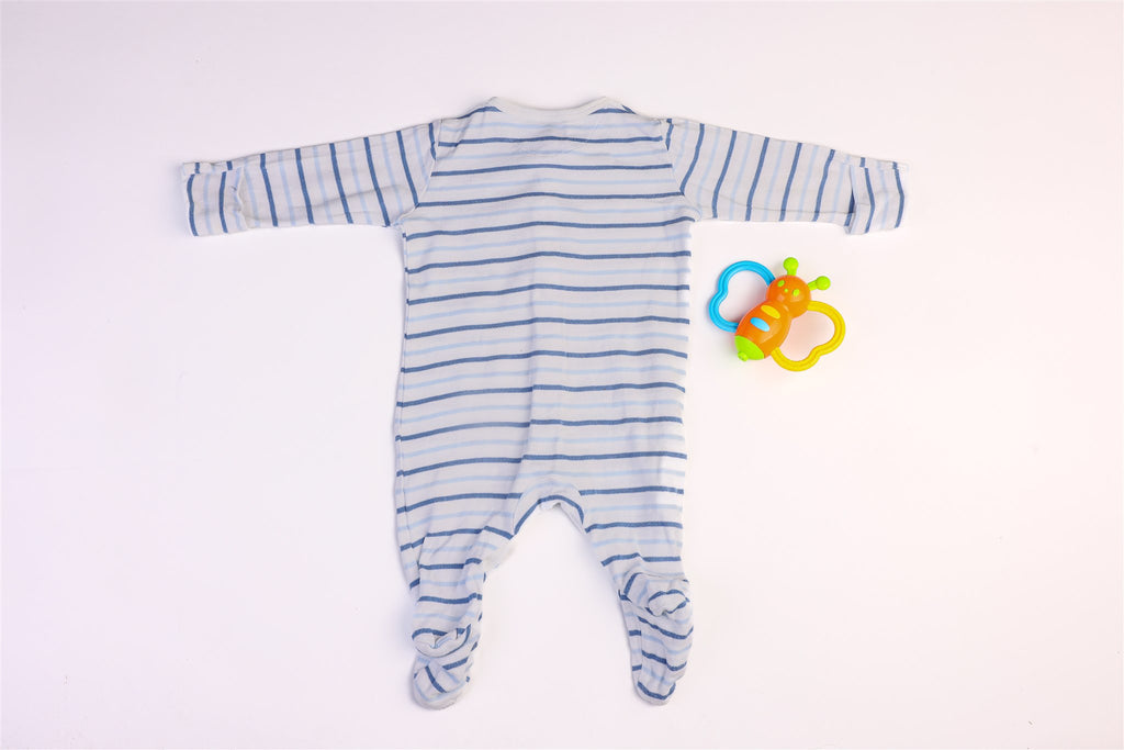 White sleepsuitwith blue stripes