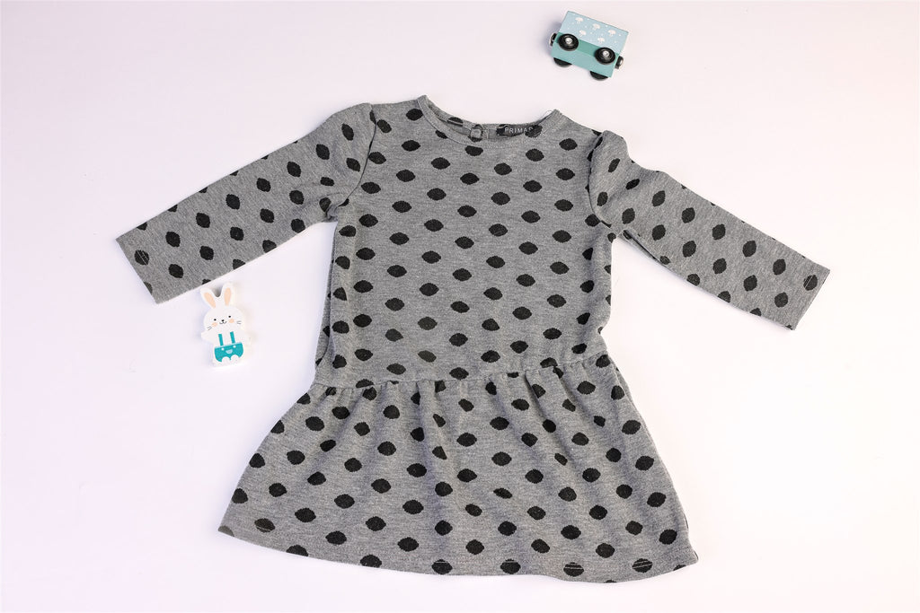 Grey dress with black polka dots