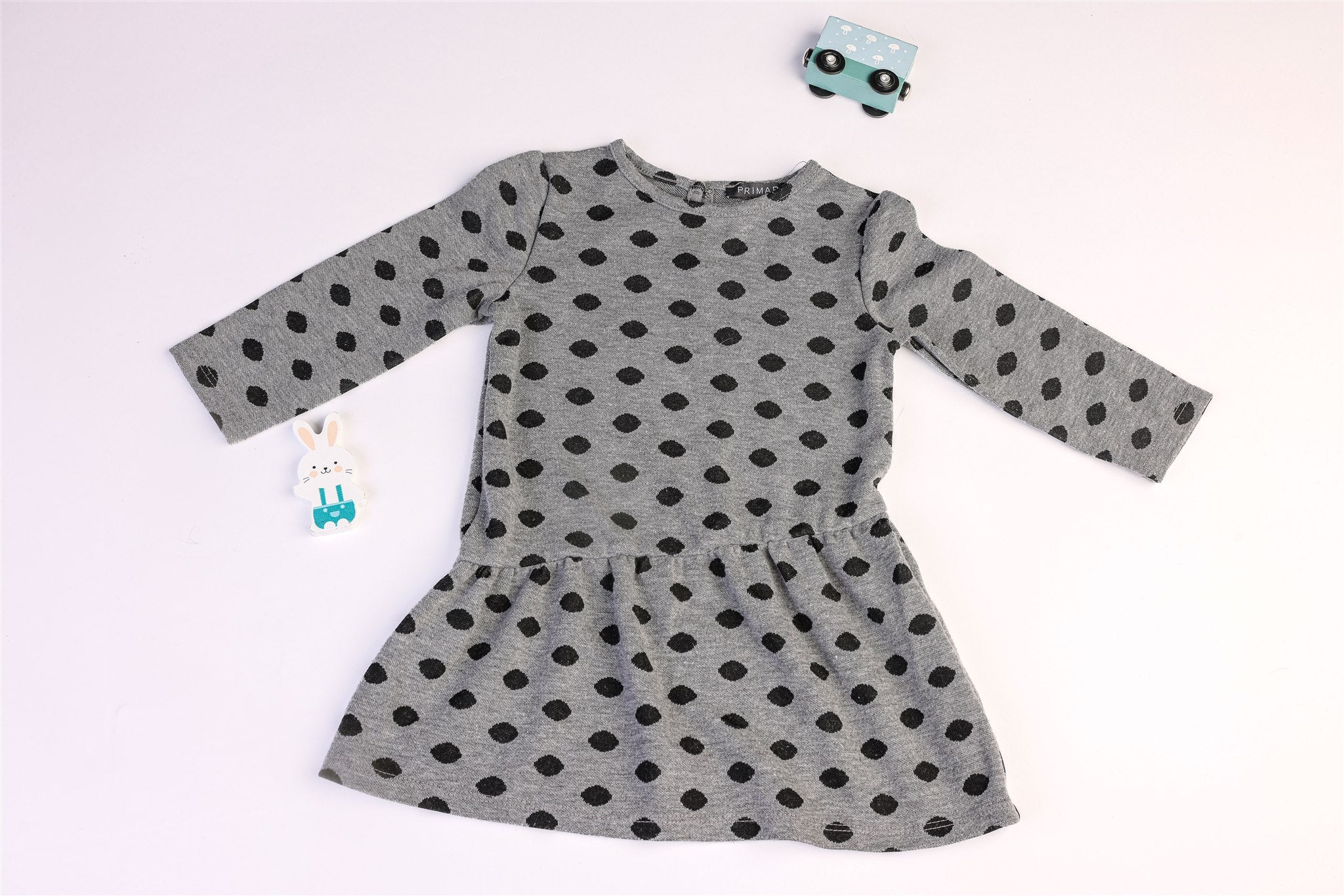 Grey dress with black polka dots