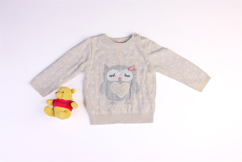 Light-colored owl jumper