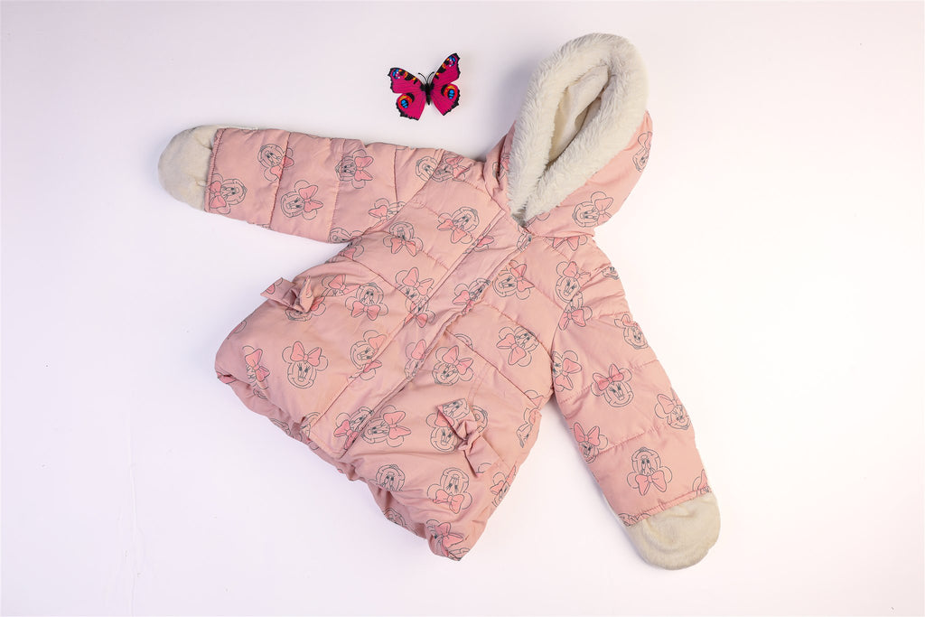 Light pink hooded coat with Minnie Mouse motifs