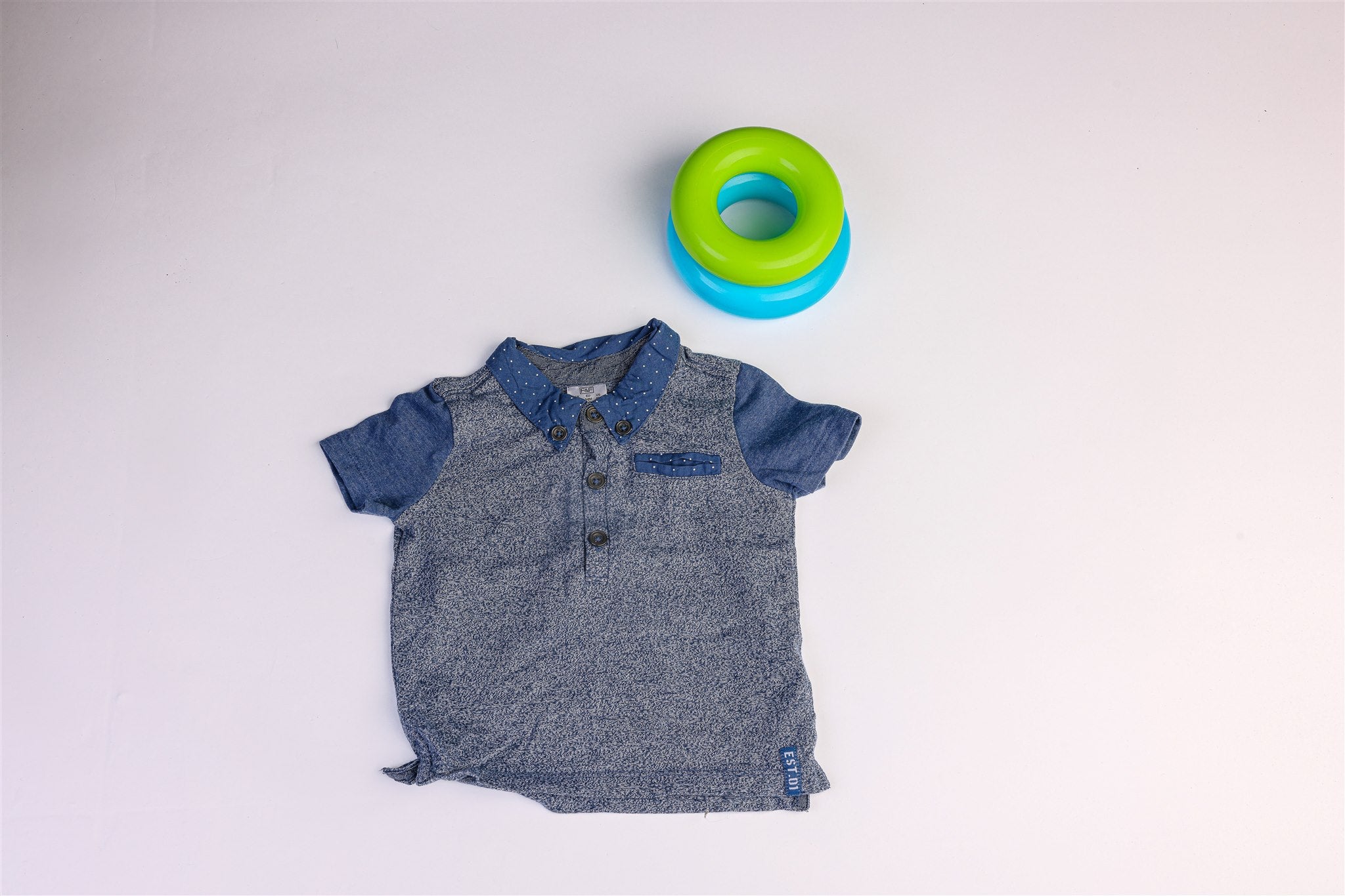 Gray and blue top with faux front pocket