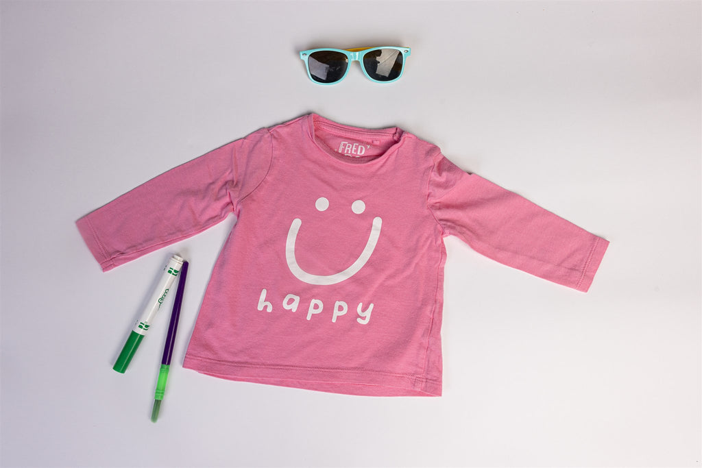 Pink smiley and "Happy" Top