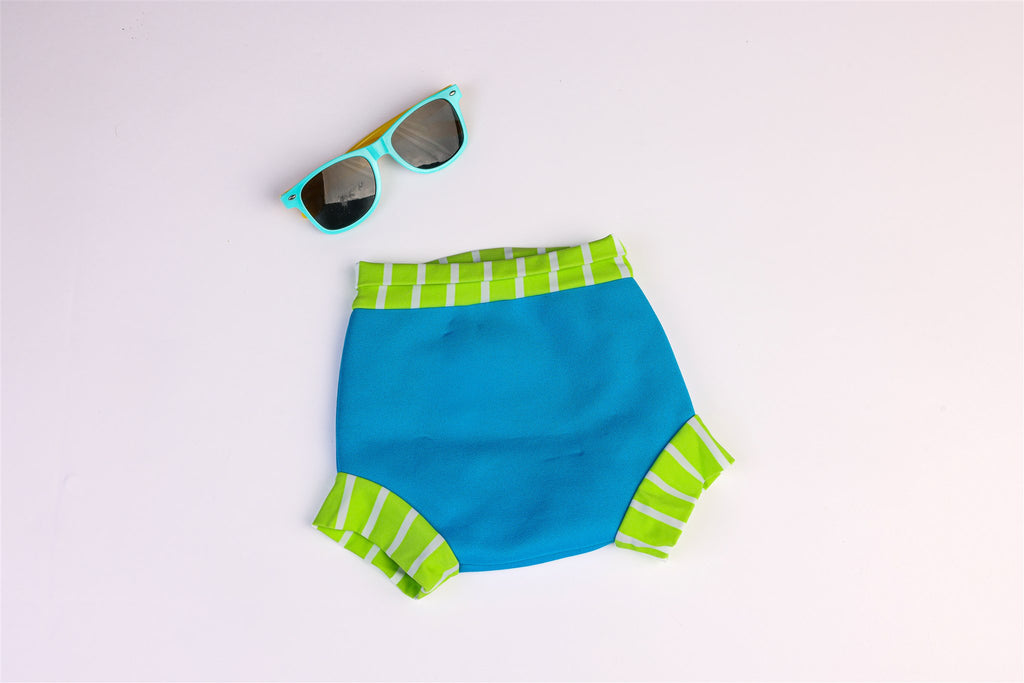 Blue swimsuit with whale