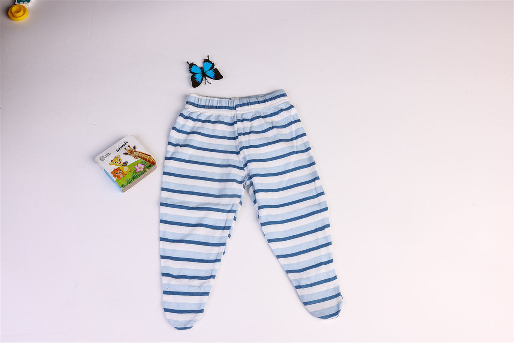 Blue and white striped trousers