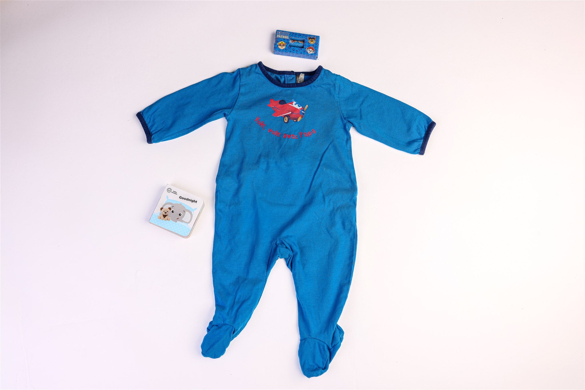 Blue airplane sleepsuit"vole, vole avec papa" (Fly, fly with daddy)