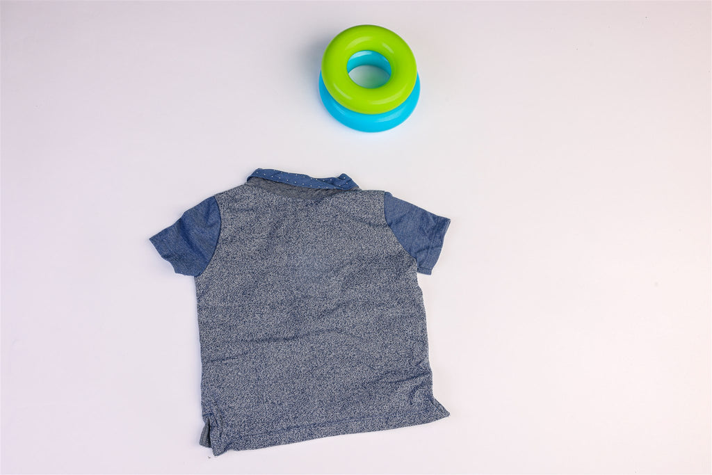 Gray and blue top with faux front pocket